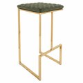 Payasadas Quincy Quilted Stitched Leather Bar Stools with Gold Metal Frame Olive Green PA3036450